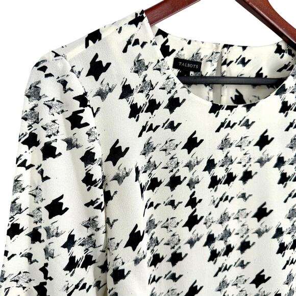 Talbots Sz Small Black White Houndstooth Print Formal Blouse Shirt Top Business - Picture 3 of 9